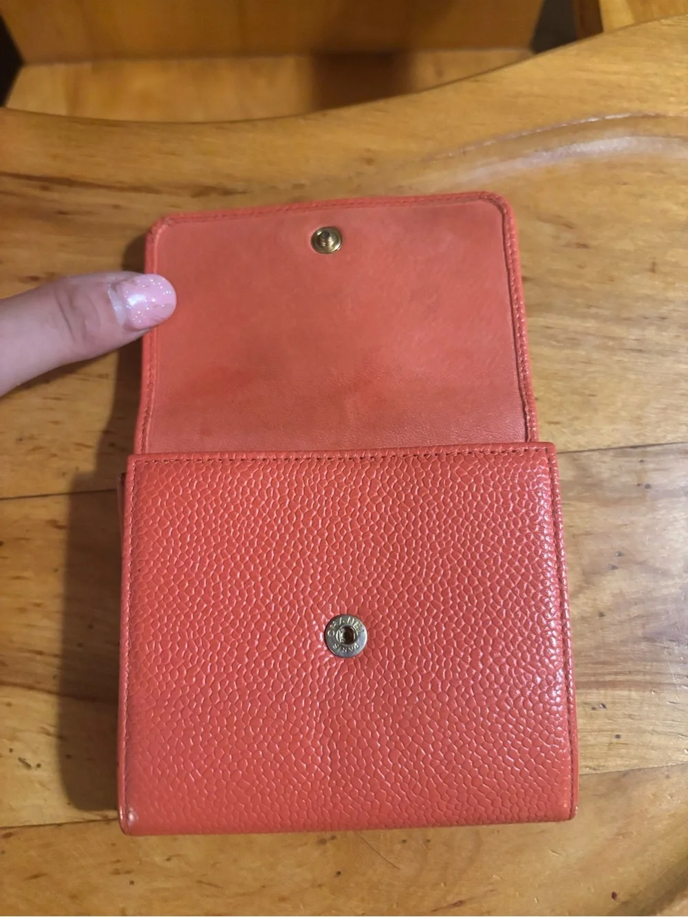 CHANEL Coral Textured Leather CC Compact Wallet